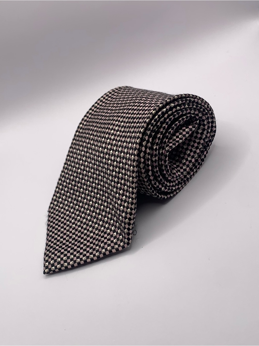 Valerio Garati 0153 Men's Black and Pink Cream Micro-Check Dress Tie business